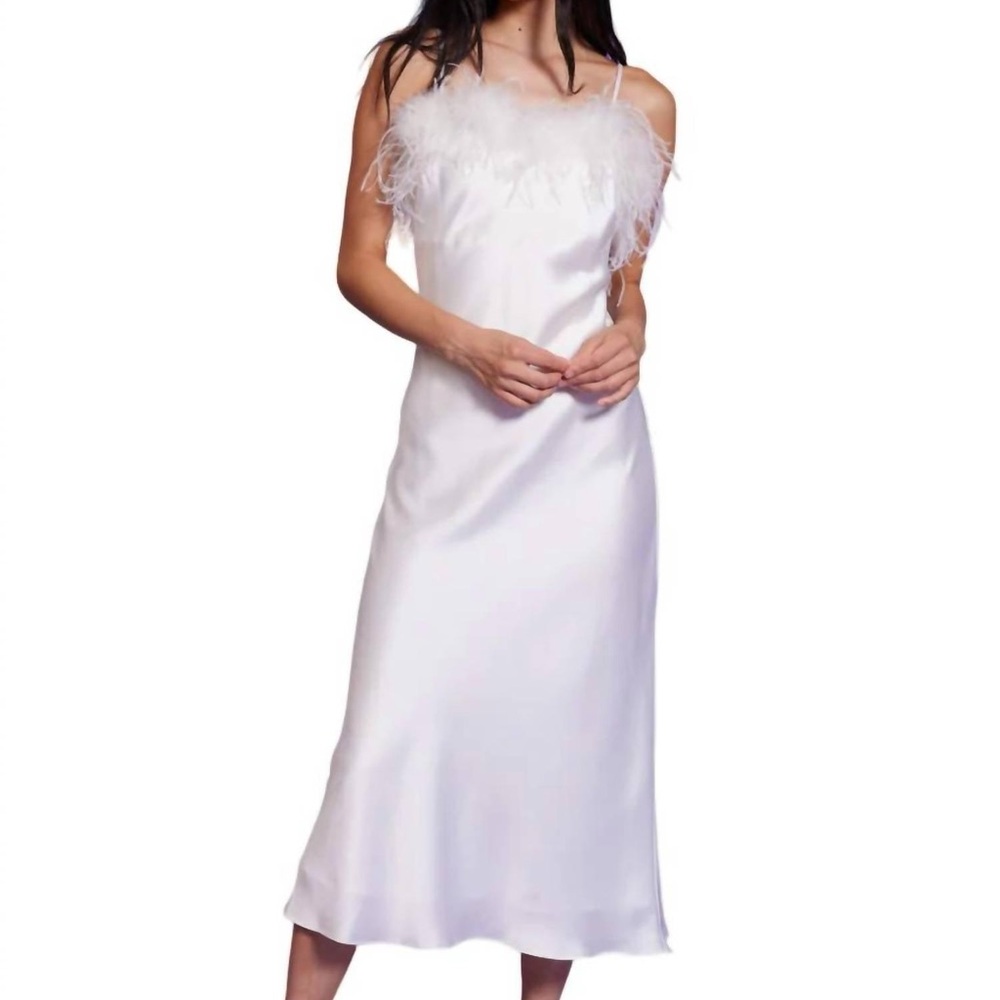 Lucy Paris flora feather midi dress in white NWT